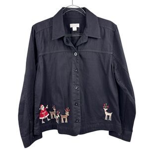 Christopher & Banks Women's Size Large Christmas Jacket Santa Embroidery